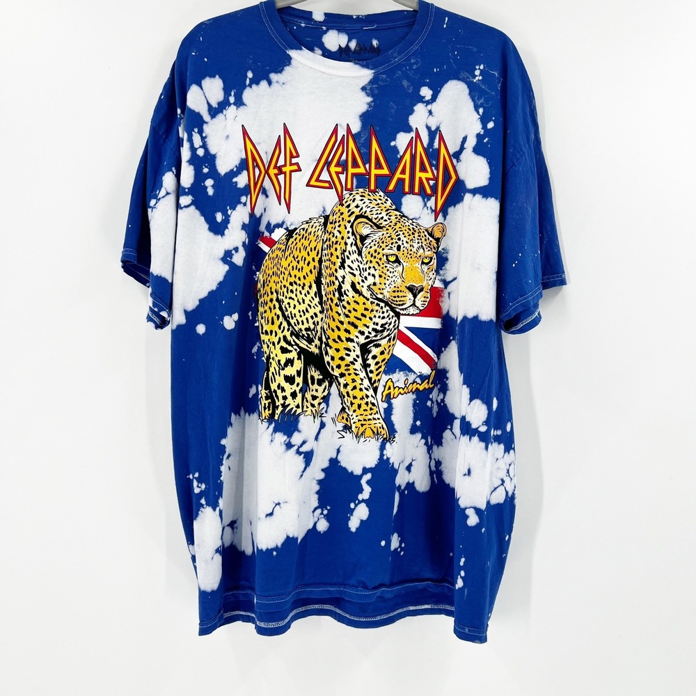NWOT Def Leppard Band T-Shirt Bleach Dye Leopard Graphic‎ XL Rock Music Tee